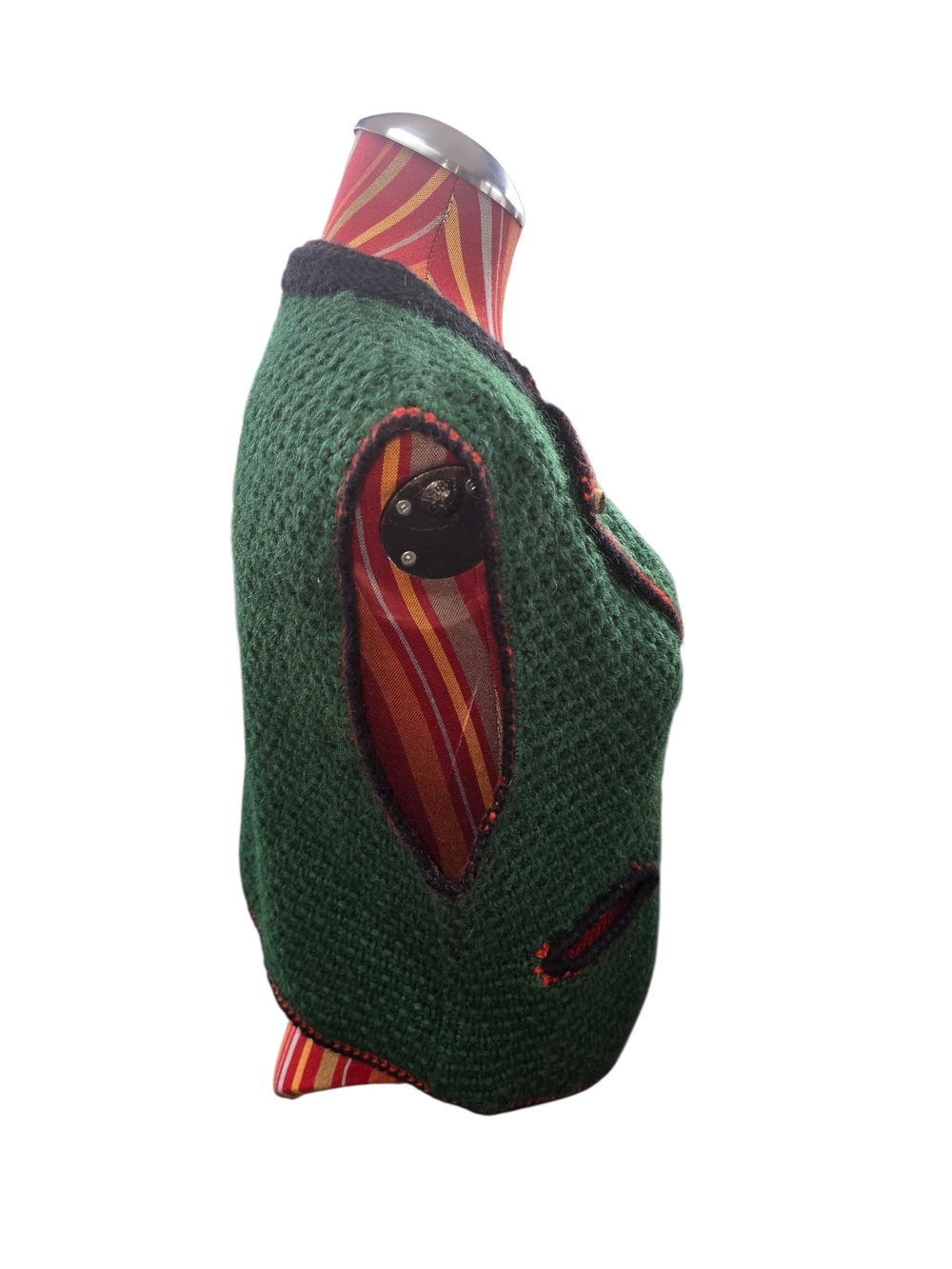 Austrian Trachten Tyrolean Wool Handknit Green Vest Waist Coat - Picture 2 of 12